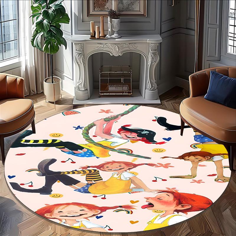 1pc Pippi Longstocking1 Print Round Carpet Chair Round Carpet Suitable for Bedroom Living Room Home Decorative Carpet