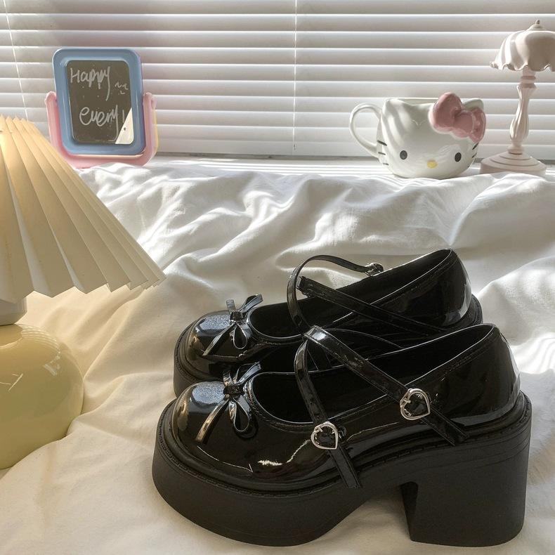 Round Head Shallow Mouth Thick Sole Mary Jane Small Leather Shoes Women's New Autumn Skirt French Thick Heel Single Shoes Women