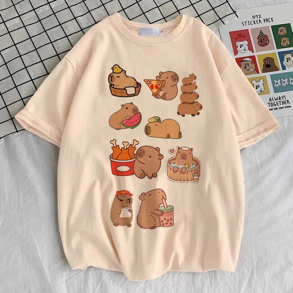 Capybara Kapibara Women's Fashion Kawaii Clothes T-shirt Soft Round Neck Short Sleeve Cute Top Pattern Clothing