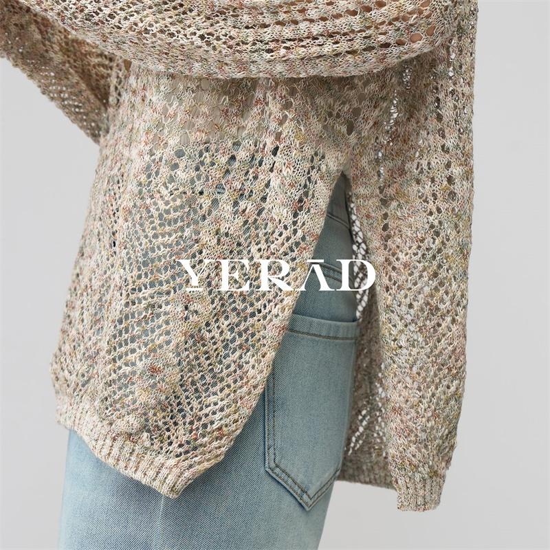 Laziness, relaxation, elegance, hollow out long sleeved hooded sweater, women's knitted sweater, vacation style loose fitting clothes