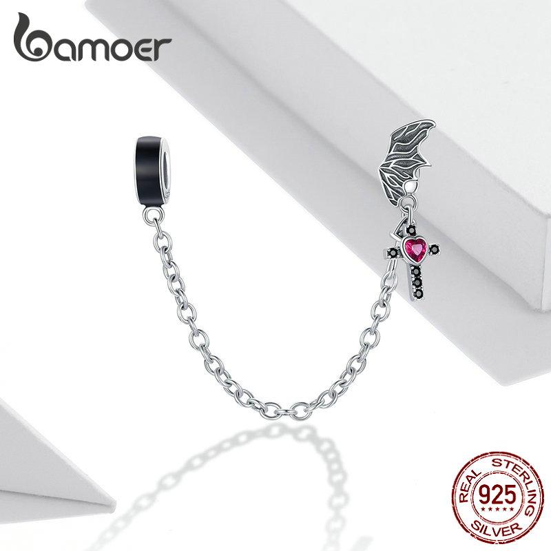 Bamoer 925 Sterling Sølv Vingekors Sølv Silikon Sikkerhetslenke Passer Originale Armbånd