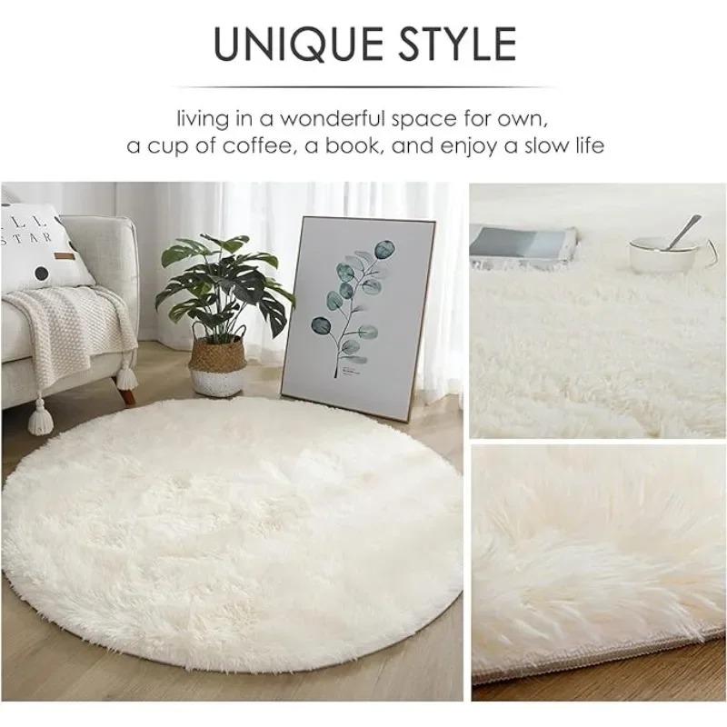 2x2m Super Soft Plush Round Rug Mat Fluffy White Carpets for Living Room Home Decor Bedroom Kid Room Decoration Salon Thick Pile Rug
