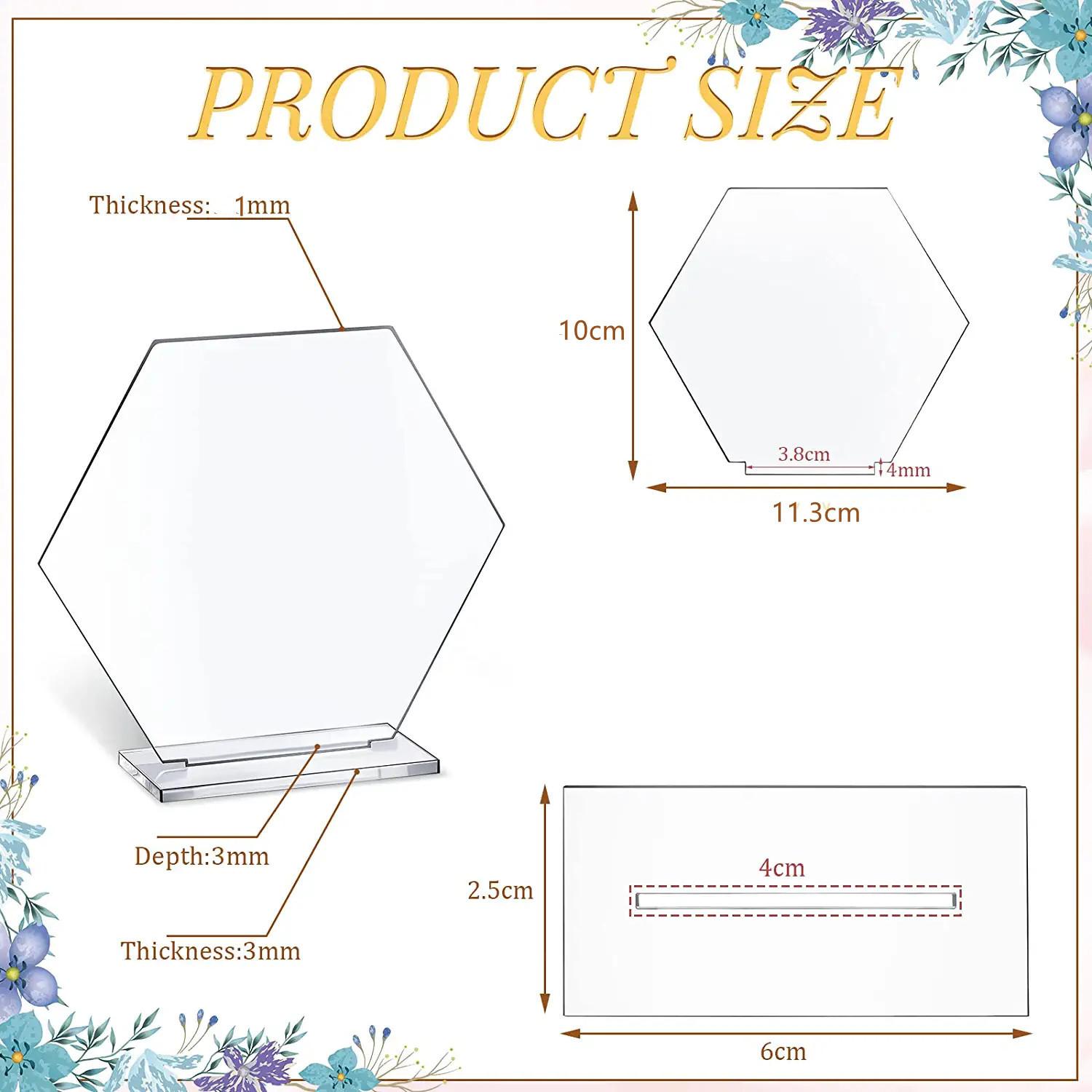 

Clear Blank Acrylic Place Card Hexagon Wedding Sign Table Number w/h Holder Sublimation Seating Card for Reception Banquet Party 10Pack