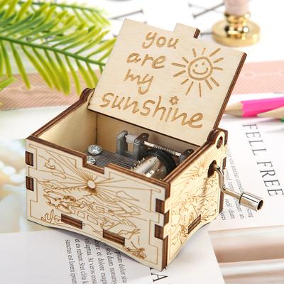 You Are My Sunshine Wooden Music Box Vintage Hand Cranked Music Box Creative Decorative Music Box Christmas Decor Exquisite Gift