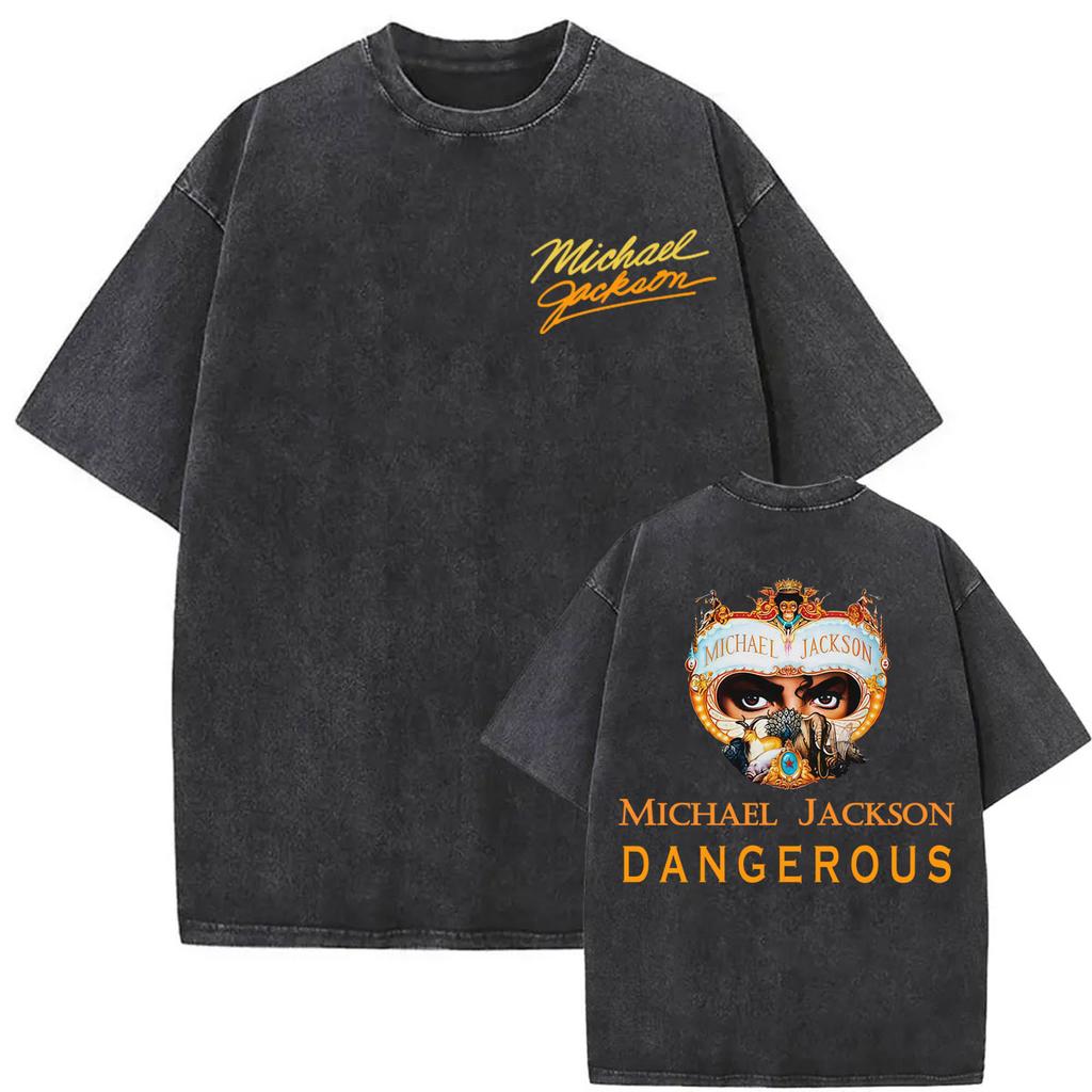 Michael Jackson King of Pop Dangerous Washed Vintage T-shirts for Men Women Fashion Hip Hop Gothic Oversized T Shirts St390