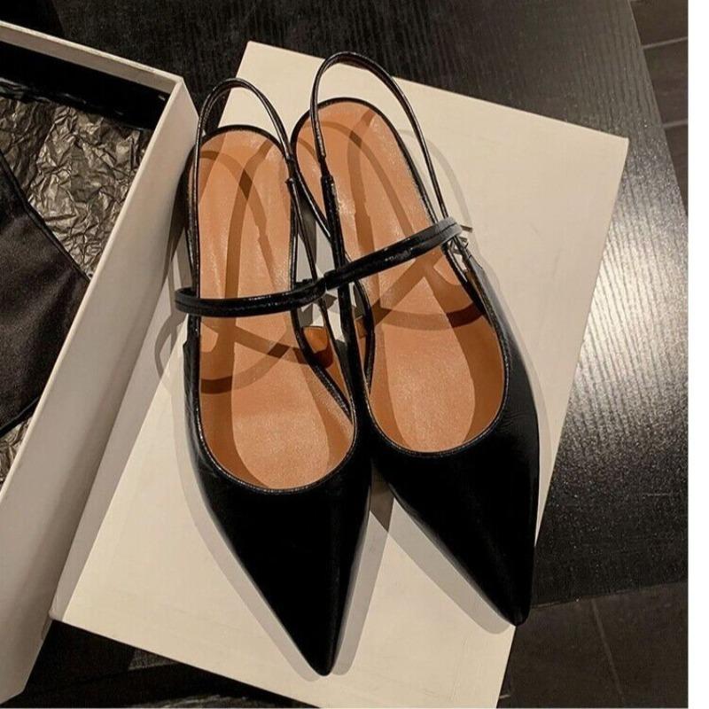 2025 New Summer Women's Dress Shoes Leather Slip on Pointed Toe Sandals Buckle Slingbacks Mid Heels Pumps Sandalias Mujer