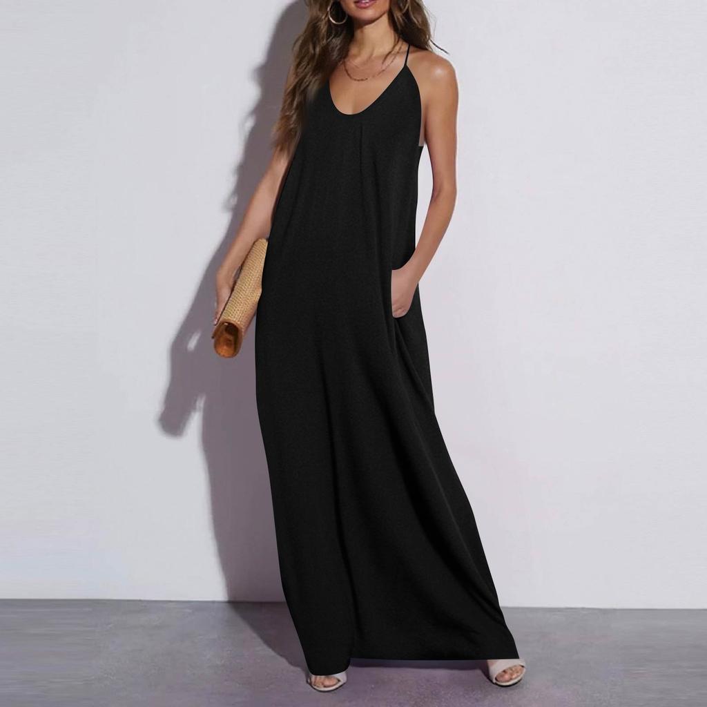 Women's Backless Strapless Dresses, Backless Loungewear Dress, Sleeveless, House Dress, Long Dress With Back Bow