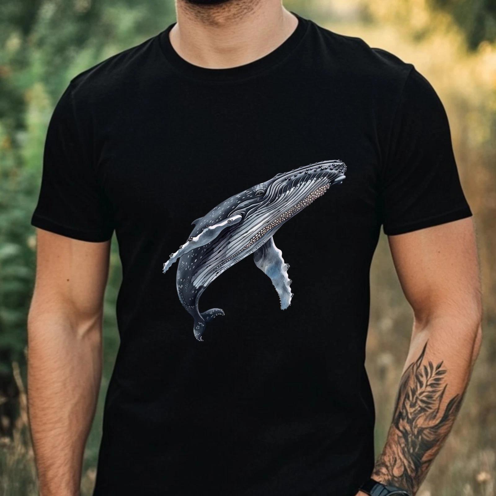 T-Shirt Herren Aquarell Buckelwal Motiv Baumwolle Größe XS bis 5XL XXL