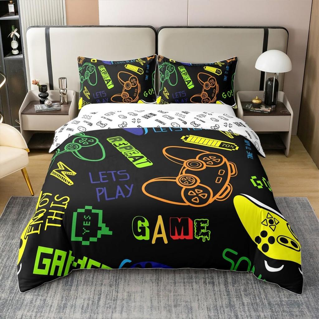 Gaming Bedding Set, Video Game Controller Duvet Cover Teens Boys 2 Piece Gamer Duvet Quilt Cover set with Pillowcases 75*50cm