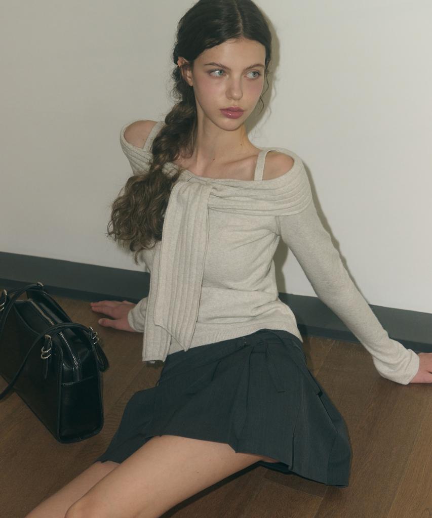 Ledeoli Soft Muffler Off-Shoulder Knit [Melange]