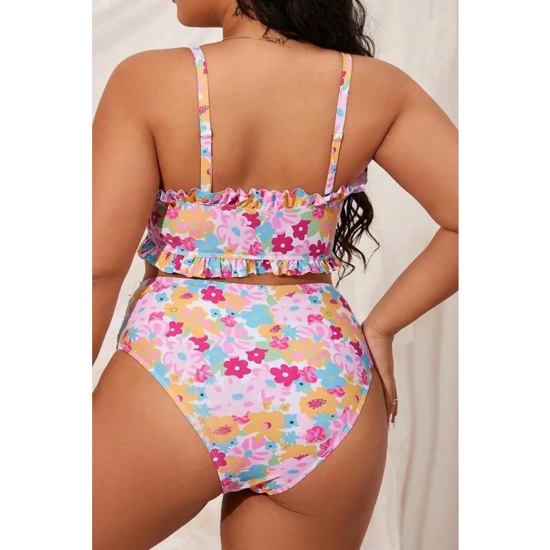 2025 Print 2 Piece Plus Size Bikini Women Verge Strapped Large Swimsuit High Waist Lady Swimwear Beach Chubby Curvy Bathing Suit