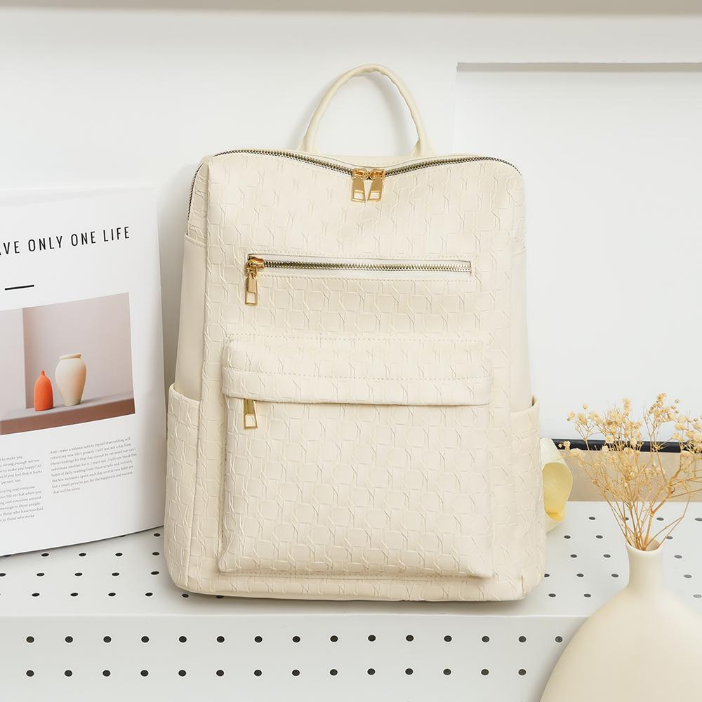 Mochila de Cuero Suave para Mujer Mochila de Gran Capacidad Bolso de Viaje de Color Sólido