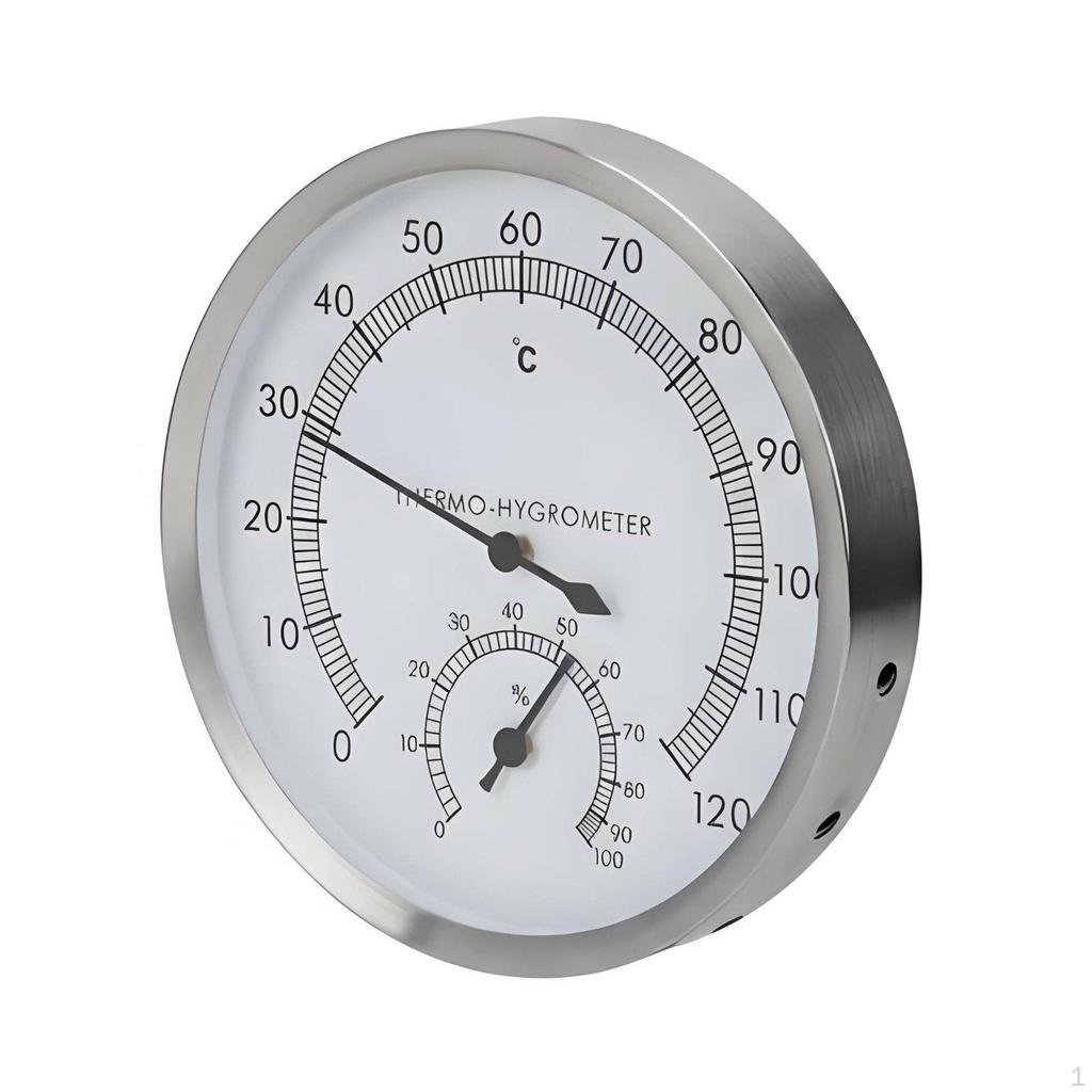 Sauna Thermometer Hygrometer Analog Dial Temp Humidity Gauge Combined Display Stainless Steel