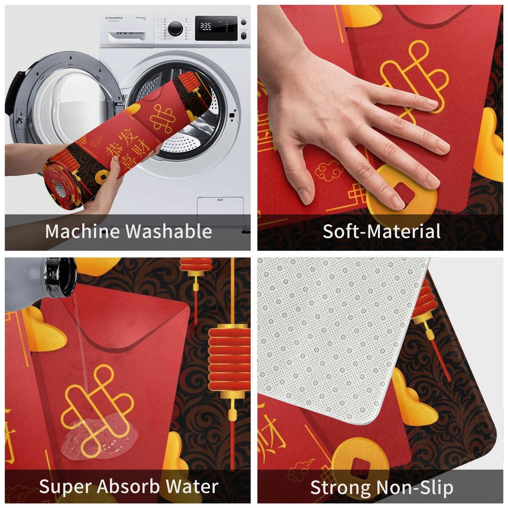 Lucky Theme New Year Festive Red Style Door Floor Kitchen Mats Anti-Slip Indoor Doormat Living Room Entrance Rug Carpet Footpad