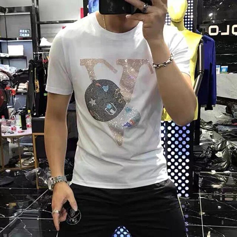 Unisex's Summer Plus Size Hip-Hop T-Shirt Personality Hair Stylist Street Cartoon Fashion Trend Hot Diamond Short Sleeve