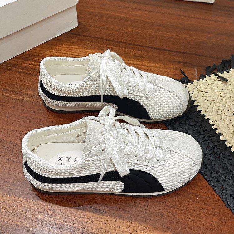 

Leather version~ inner height increase retro red Forrest Gump training shoes women s summer mesh breathable flat-bottomed sports and leisure boa 40 бежевый