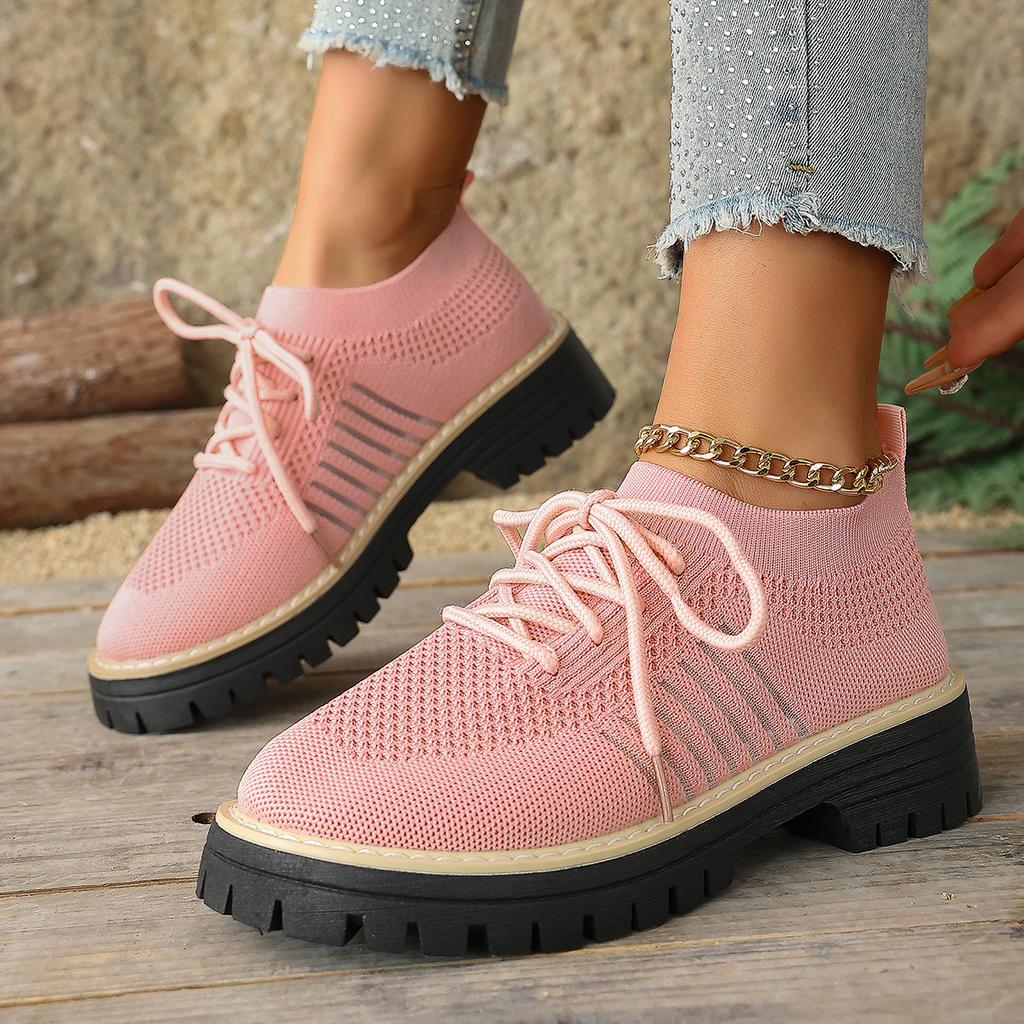 Übergrößen Schuhe für Damen 36-43 Sommer Frühling 2026 Damen Mesh Atmungsaktiv Bequem Schnürung Plateau Flats Sneaker Damen