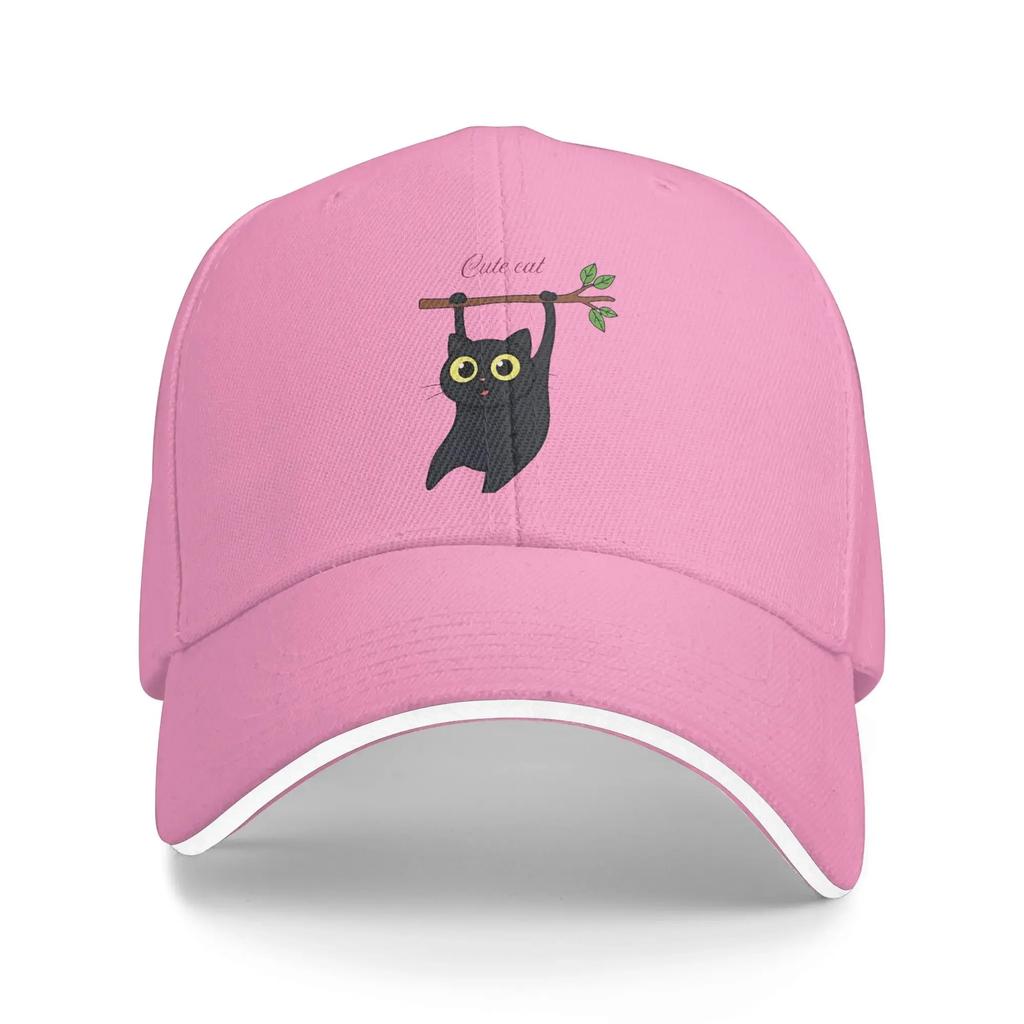 Cute Black Cat Hanging On Casual Baseball Cap Spring Trucker Hat Adjustable Outdoor Sports Snapback Cap Unisex Unisex Fashion Caps