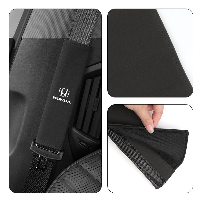 2Pcs Car Logo Seat Belt Shoulder Pad Leather Safety Belt Protector Cover For Honda TypeR Accord Civic CRV Jazz Fit HRV Vezel UQ8
