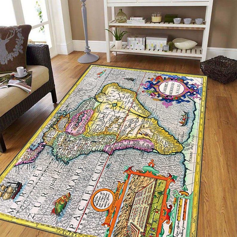 Ancient World Navigation Map Teppe for stuen, mykt flanell teppe for soverommet, Anti-skli BADEROMsmatte, baby lekematte