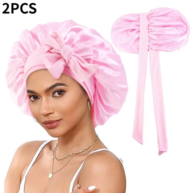

Новая двухслойная атласная шапочка для сна с регулируемой кулиской, многоразовая защитная накидка для волос, удобный и стильный ночной колпак