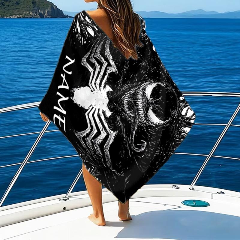 1pc Venom4 Beach Towel with Custom Name, Beach/Swimming/Bath/Picnic/Camping Towel, Suitable for Seaside Beaches