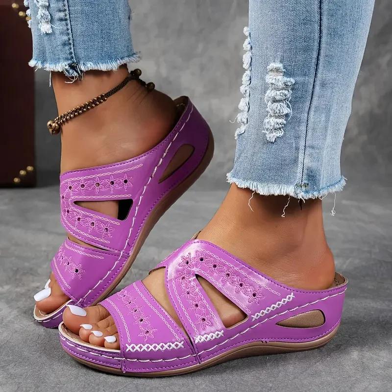 Fashion Women Wedge Slippers Premium Orthopedic Sandals Summer Open Toe Vintage Slippers New Casual Platform Shoes Female Slides Women