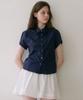 LAMINEZ Round Collar Blouse - Navy