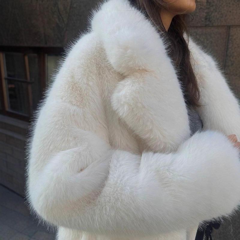 Women's medium and long artificial fur coat, suit collar imitation fur plush environmentally friendly fox fur jacket