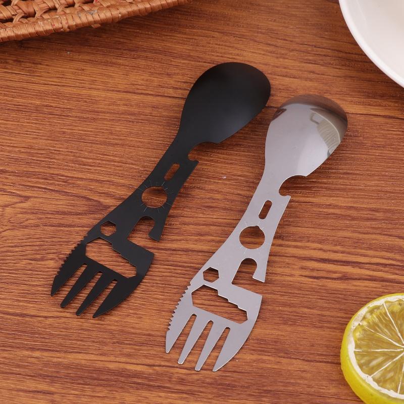 1/5Pcs 10-in-1 Stainless Steel Camping Utensils Set - Travel Hiking Cutlery Fork Spoon Opener Outdoor Survival Gear Tableware