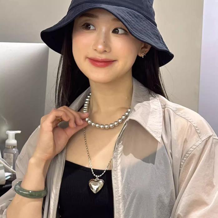 Sunflower Heart Necklace: Oni Fever Style Silver Sweater Chain for Women