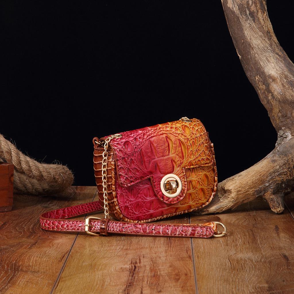 Independent Stand Crossbody Single Shoulder Retro Women's Bag with Multi-color Crocodile Pattern Brahmin