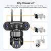 9MP Full HD Solar WiFi Camera 3 Screen 3 Lens 10X Zoom PIR Human Detect Camera Surveillance Night Vision Security Protection
