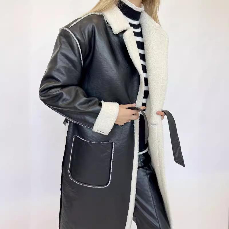 Women's Casual Leather Trench Coat - Autumn/Winter Fashion Outerwear, Loose Fit