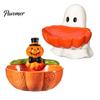 Cute Ghost Figurine Halloween Candy Bowl, Pumpkin Shaped Dish, Spooky Serving Party Food Holder Tray for Cookie, Dessert, Trick or Treat Decor