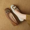 Fashion New Women  Sweet Square Toe Mary Jane Shoes Female Apricot Lace Pearl Square Buckle Pumps Lady Sexy Wedding Shoes