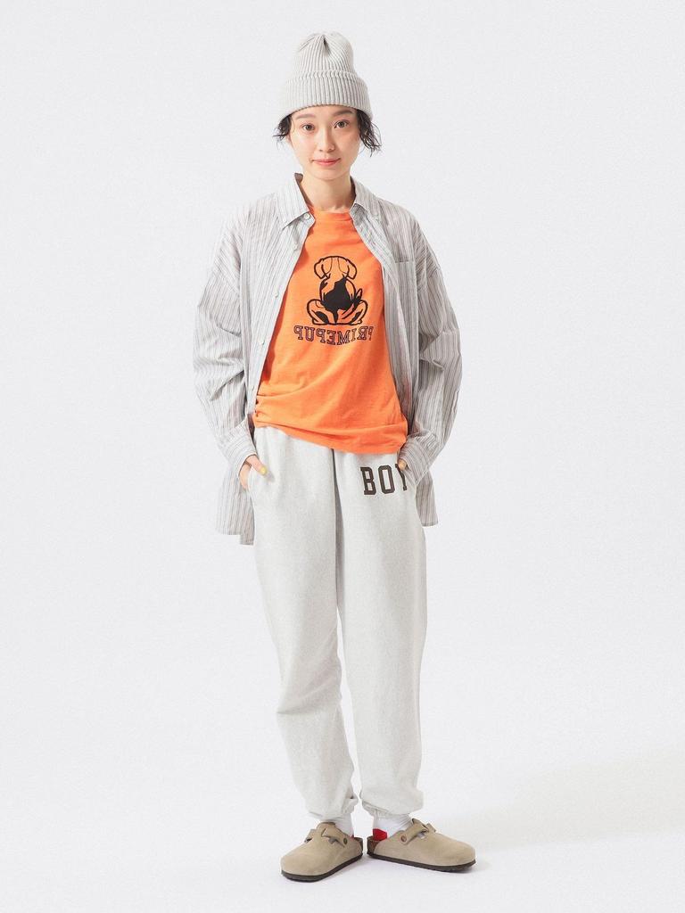[BEAMS BOY] Long-Sleeve Dobby Stripe Big BD Shirt for Women, Grey, Free Size