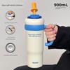 Cute Giant Large-Capacity Thermos Cup with Handle for Car Use, Ice-Retaining Cup with High Aesthetic Value and Straw