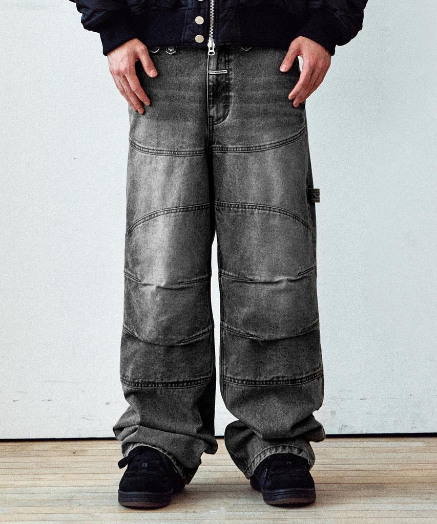 THEVINYLHOUSE Round Double Knee Denim Pants Black