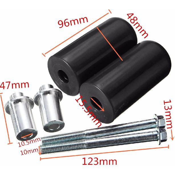 Frame slider,10mm universal Large motorcycle frame slider crash protection For Yamaha Suzuki Honda(2ps) (Black)
