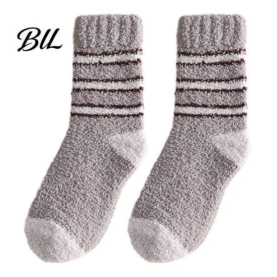 Elastic Mid-calf Thermal Wear Thickened Coral Fleece Socks for Men, Striped Socks, Soft High Elasticity Cozy Fuzzy Crew Winter, Cold Weather Warm Home