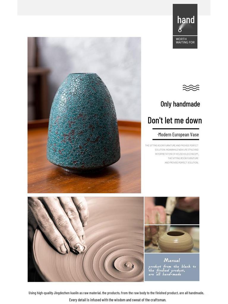 Handmade Japanese Zen Pottery Vase - Retro Ceramic for Flowers or Water Cultivation.