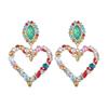 1 par kvinner hengende øredobber stort hult hjerte fargerik rhinestone dekor overdrevet partyklubb dating dingle øredobber øre smykker