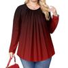Women's Plus Size Fashion Printed Casual Pleated Round Neck Long Sleeve Top