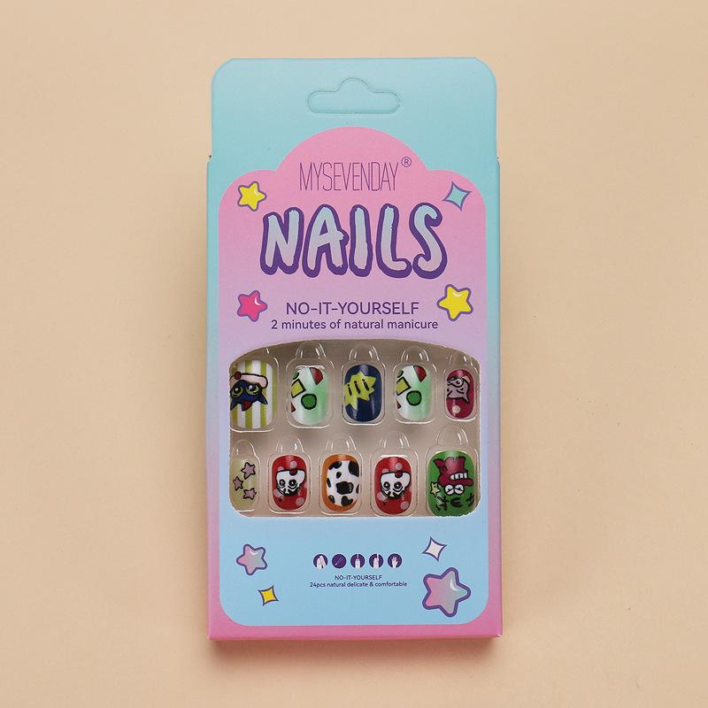 

Японский милый мультяшный детский носимый нейл-арт: 24 Съемных накладных ногтя для девочек Glue Style