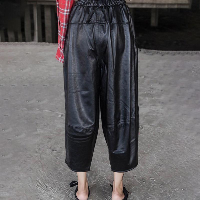 Pantalones Harem para Mujer Cintura Alta Elástica Bolsillos Pantalones Pantalones Cortos de Polipiel
