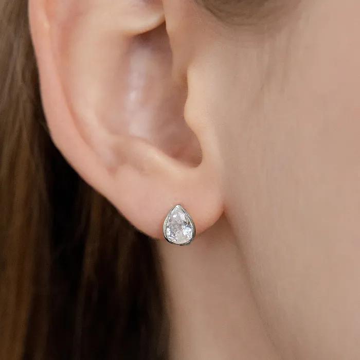 (Silver 925) Teardrop Cubic Hoop Earrings EC3286