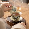 150ml Hand-painted Bamboo Gaiwan Japanese Cream Ru Kiln Three Talented Tea Tureen Tea Maker Cover Bowl Chinese Teaset Collection