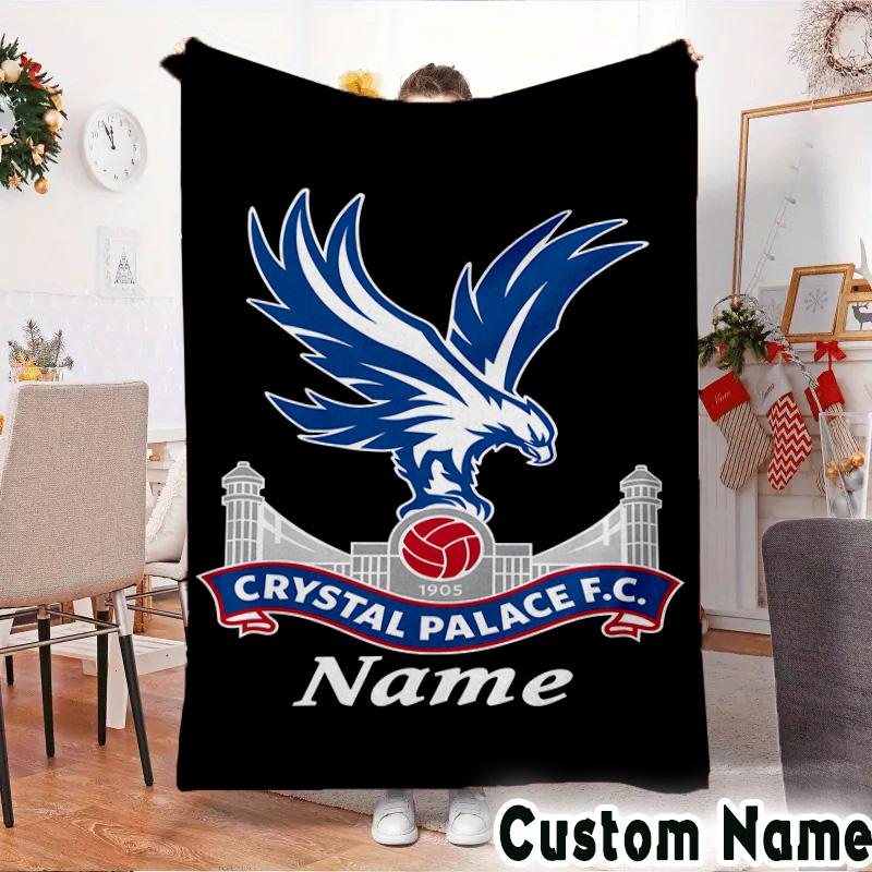 Custom Name Crystal Palace Crest Throws Blanket Flannel Blankets for Couch Bed Gifts for Men Women Picnic blanket Christmas fan gifts