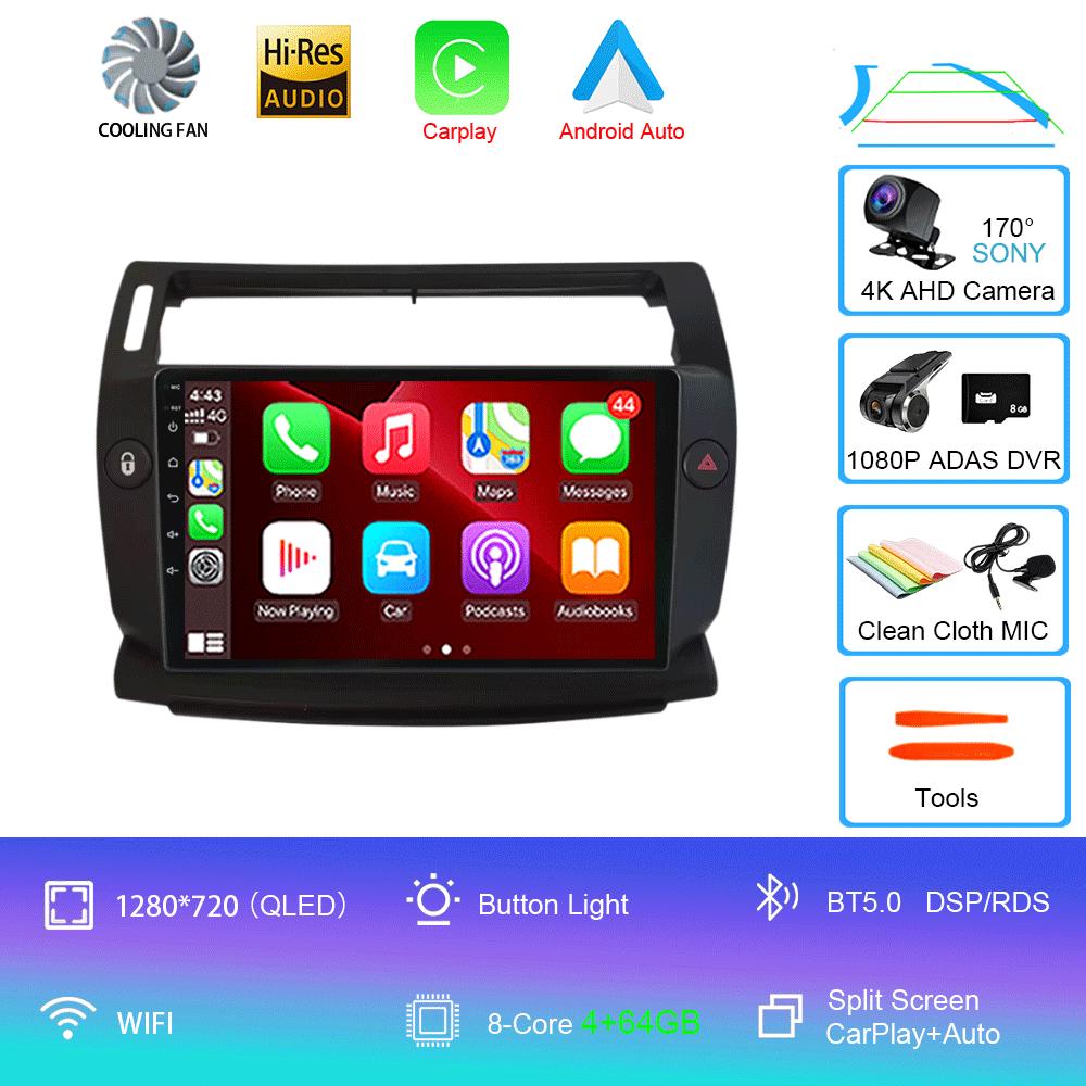 Android 14 For Citroen C4 C-Triomphe C-Quatre 2004 - 2014 Car Radio Player Stereo Multimedia GPS Navigation Player QLED Screen